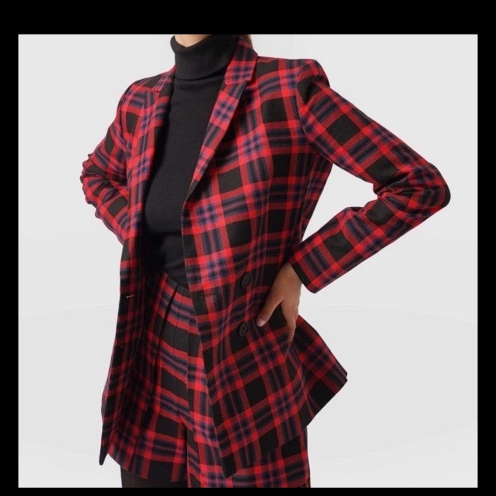 SAINT +SOFIA CAMBRIDGE Red Blue Black Plaid Double Breasted Blazer Jacket Size 4